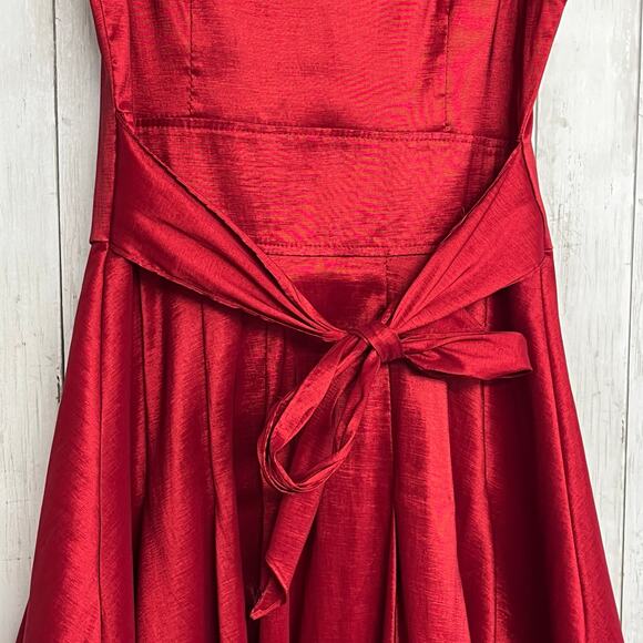 Frank Lyman Red Shiny Bubble Hem Belted Ruffle Sexy Zip Up Cocktail Party Dress - Picture 7 of 13